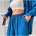 Ladies Solid Color Top Pant 2PCS Set 7395 - SWEETKAMA