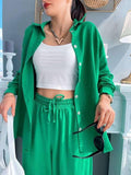 Ladies Solid Color Top Pant 2PCS Set 7395 - SWEETKAMA