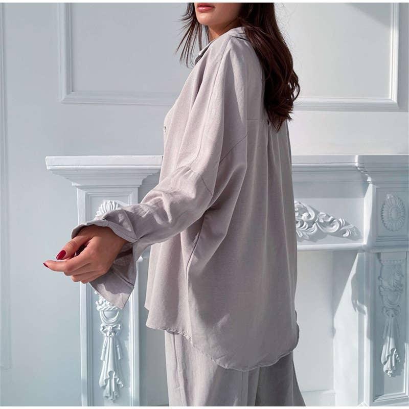 Ladies Solid Color Top Pant 2PCS Set 7395 - SWEETKAMA