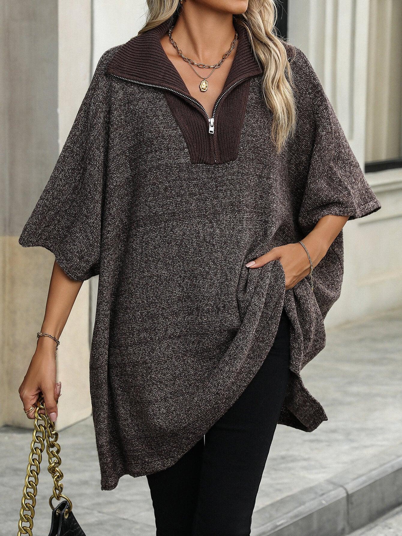 Ladies Solid Color Turndown Collar Knit Top E2391 - SWEETKAMA
