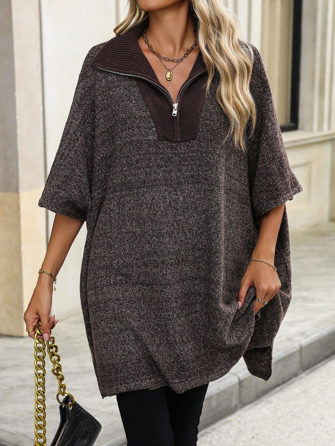 Ladies Solid Color Turndown Collar Knit Top E2391 - SWEETKAMA