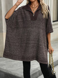 Ladies Solid Color Turndown Collar Knit Top E2391 - SWEETKAMA