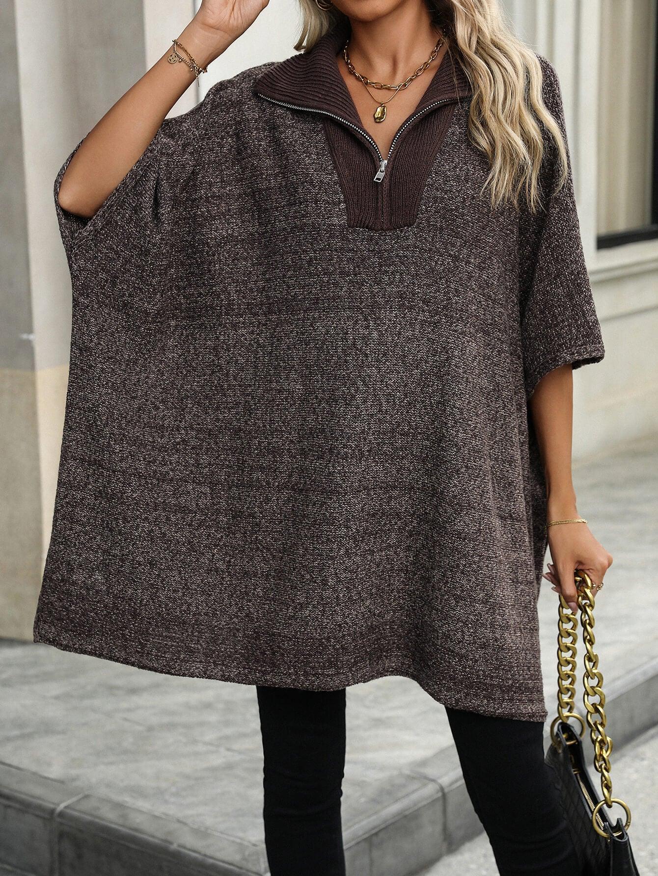 Ladies Solid Color Turndown Collar Knit Top E2391 - SWEETKAMA