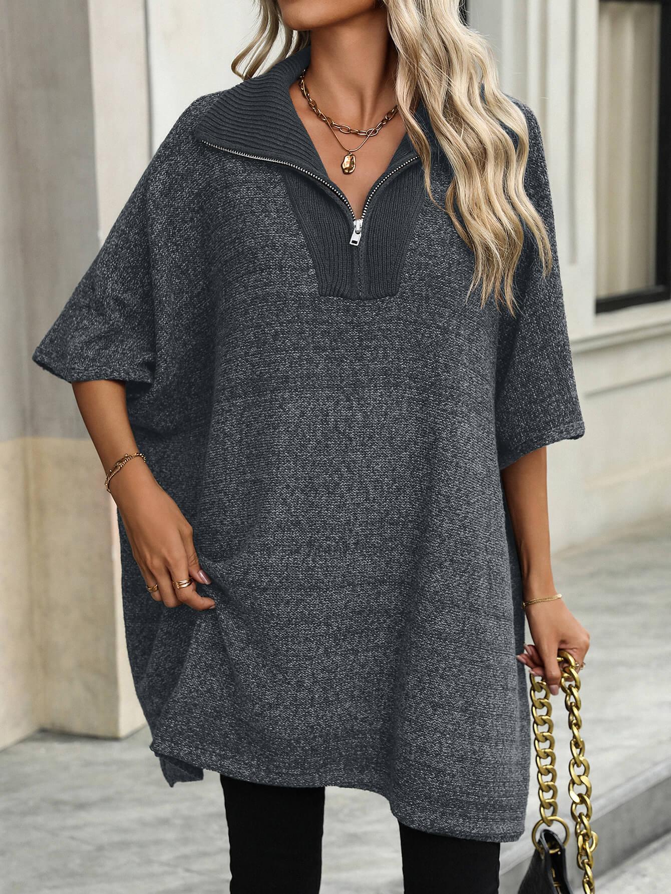 Ladies Solid Color Turndown Collar Knit Top E2391 - SWEETKAMA