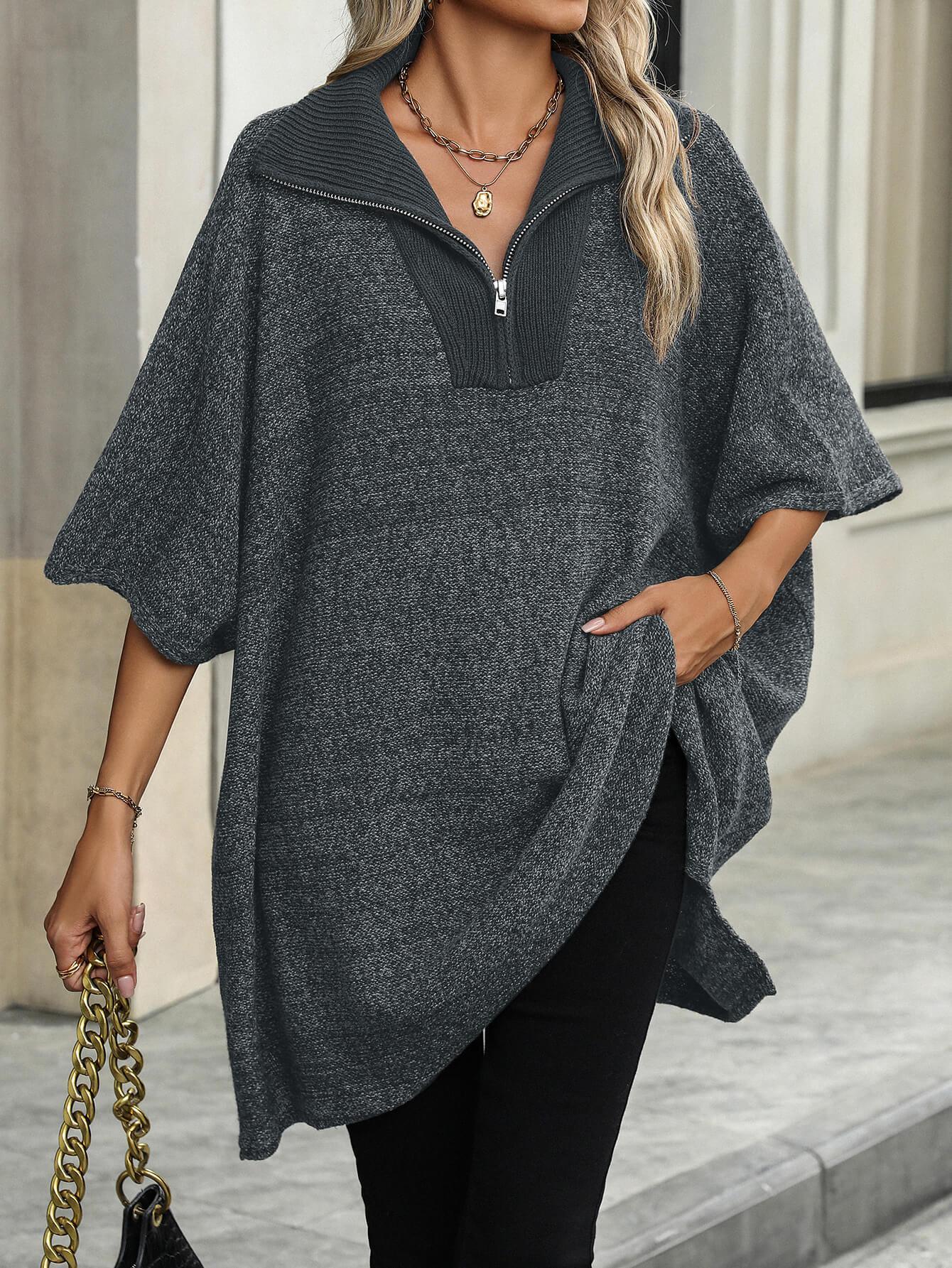 Ladies Solid Color Turndown Collar Knit Top E2391 - SWEETKAMA