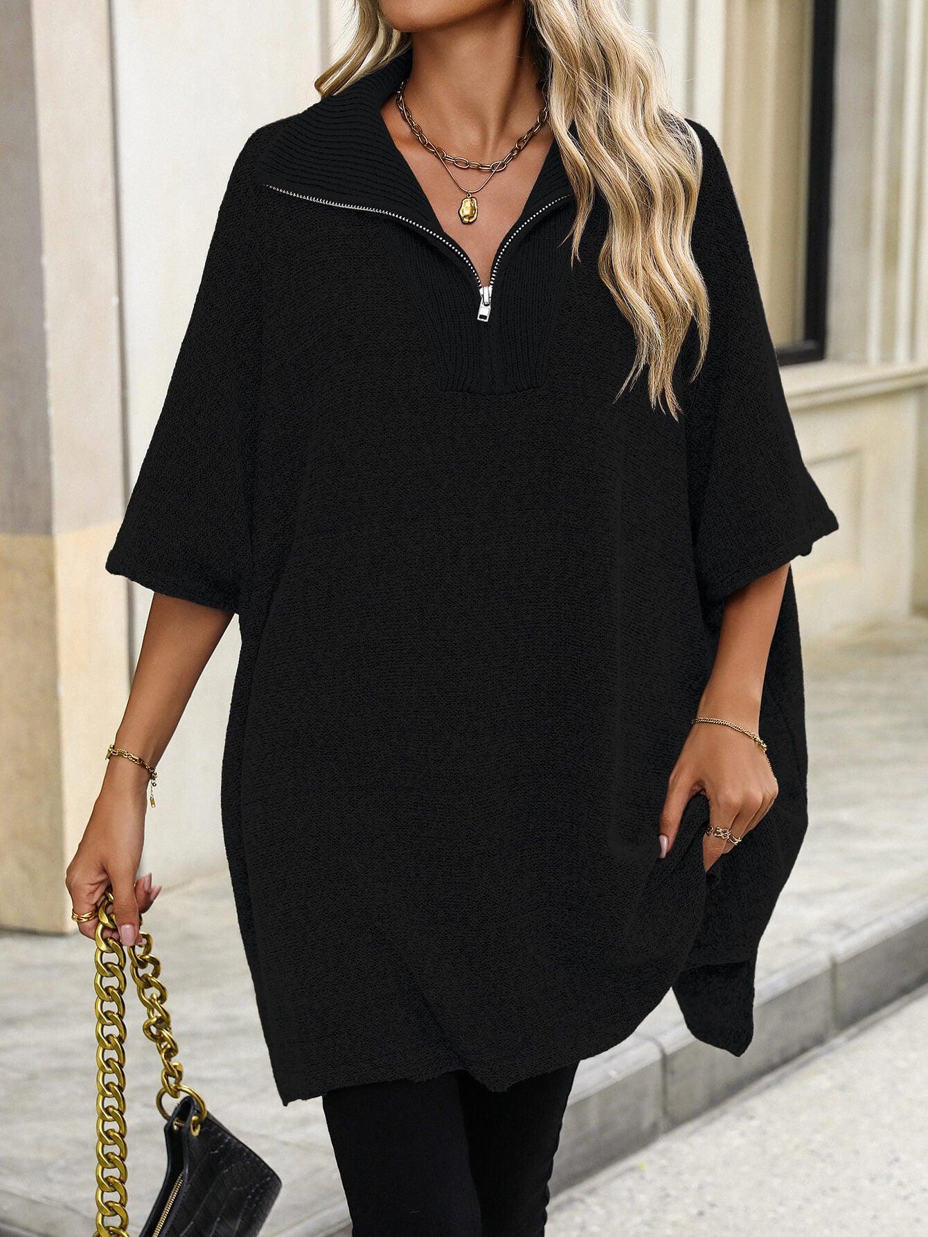 Ladies Solid Color Turndown Collar Knit Top E2391 - SWEETKAMA