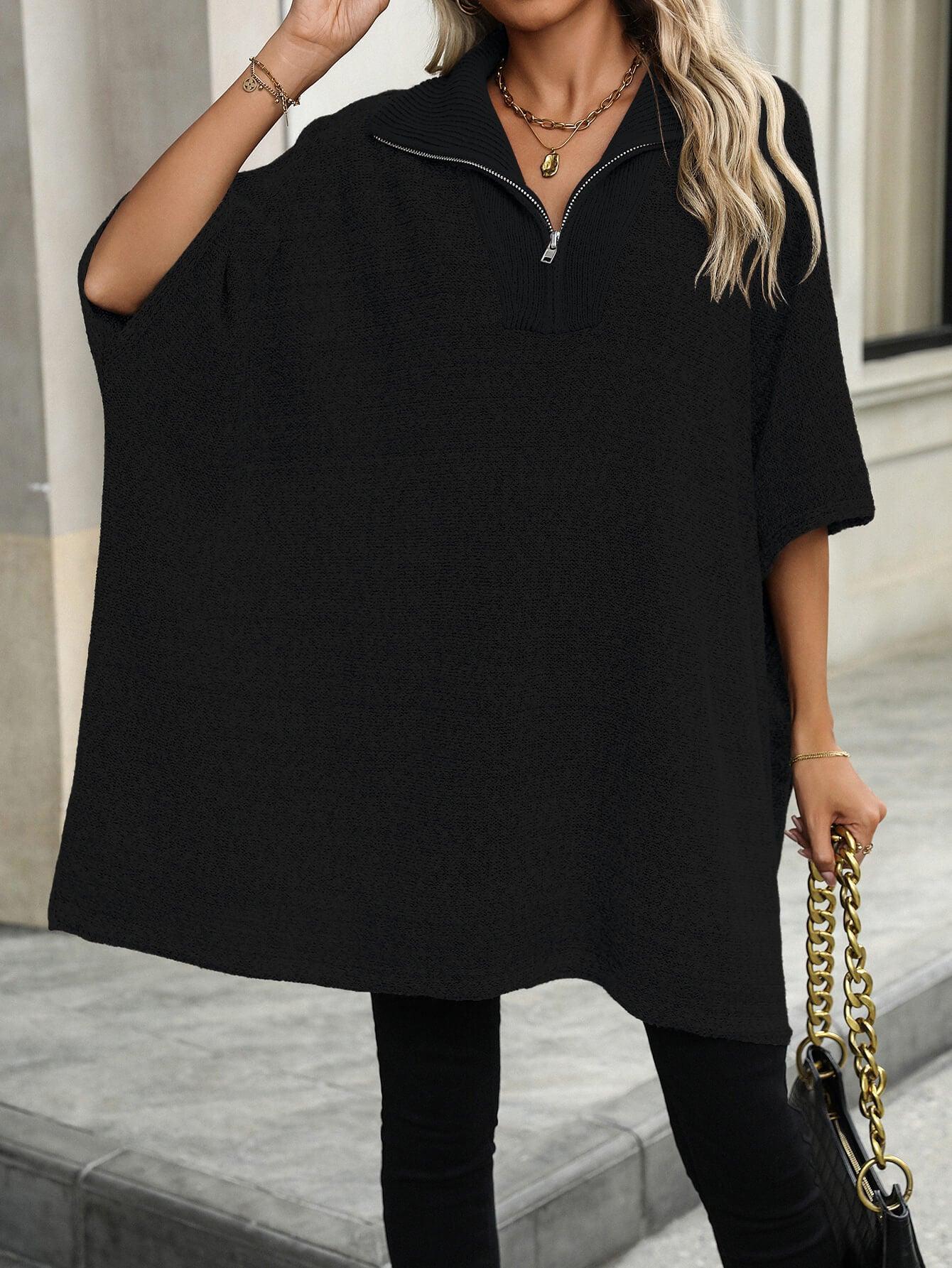 Ladies Solid Color Turndown Collar Knit Top E2391 - SWEETKAMA