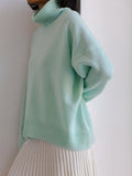 Ladies Solid Color Turtleneck Knit Sweater W003 - SWEETKAMA