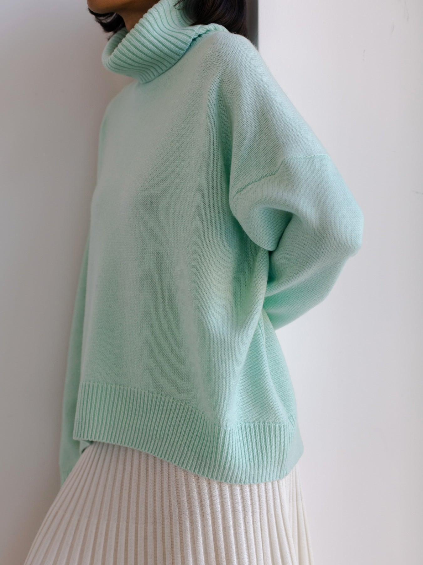 Ladies Solid Color Turtleneck Knit Sweater W003 - SWEETKAMA
