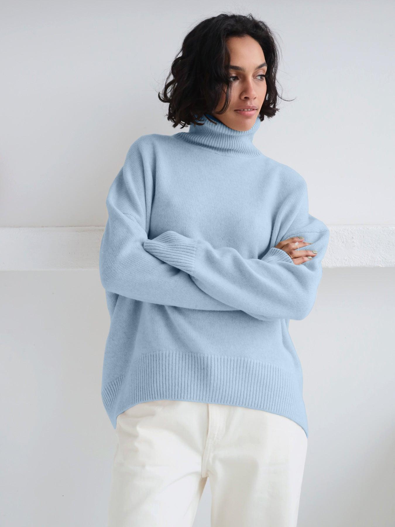 Ladies Solid Color Turtleneck Knit Sweater W003 - SWEETKAMA