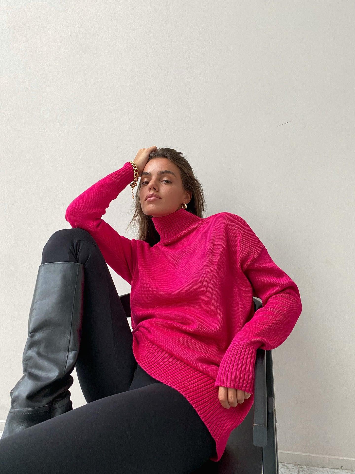 Ladies Solid Color Turtleneck Knit Sweater W003 - SWEETKAMA