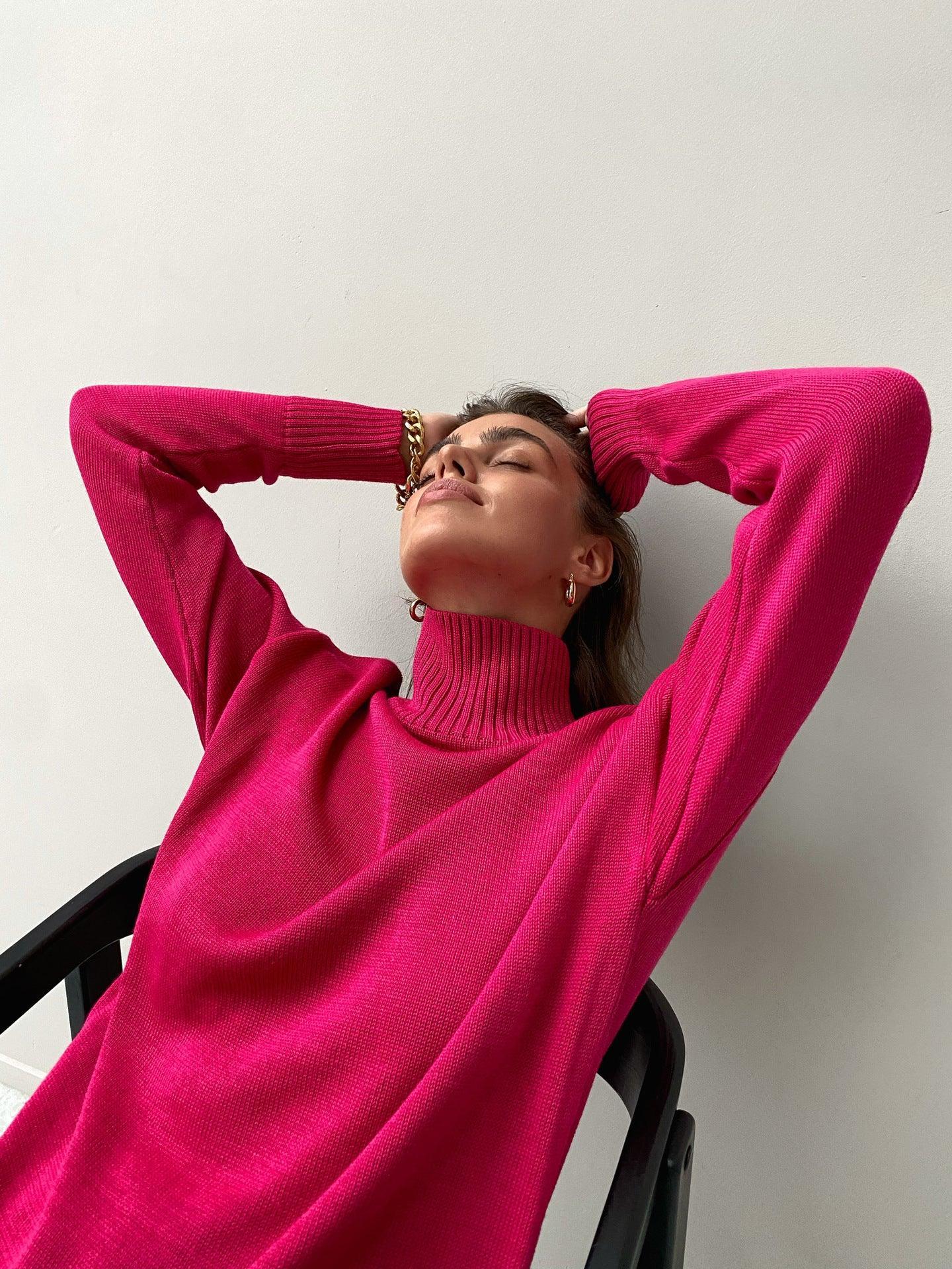 Ladies Solid Color Turtleneck Knit Sweater W003 - SWEETKAMA