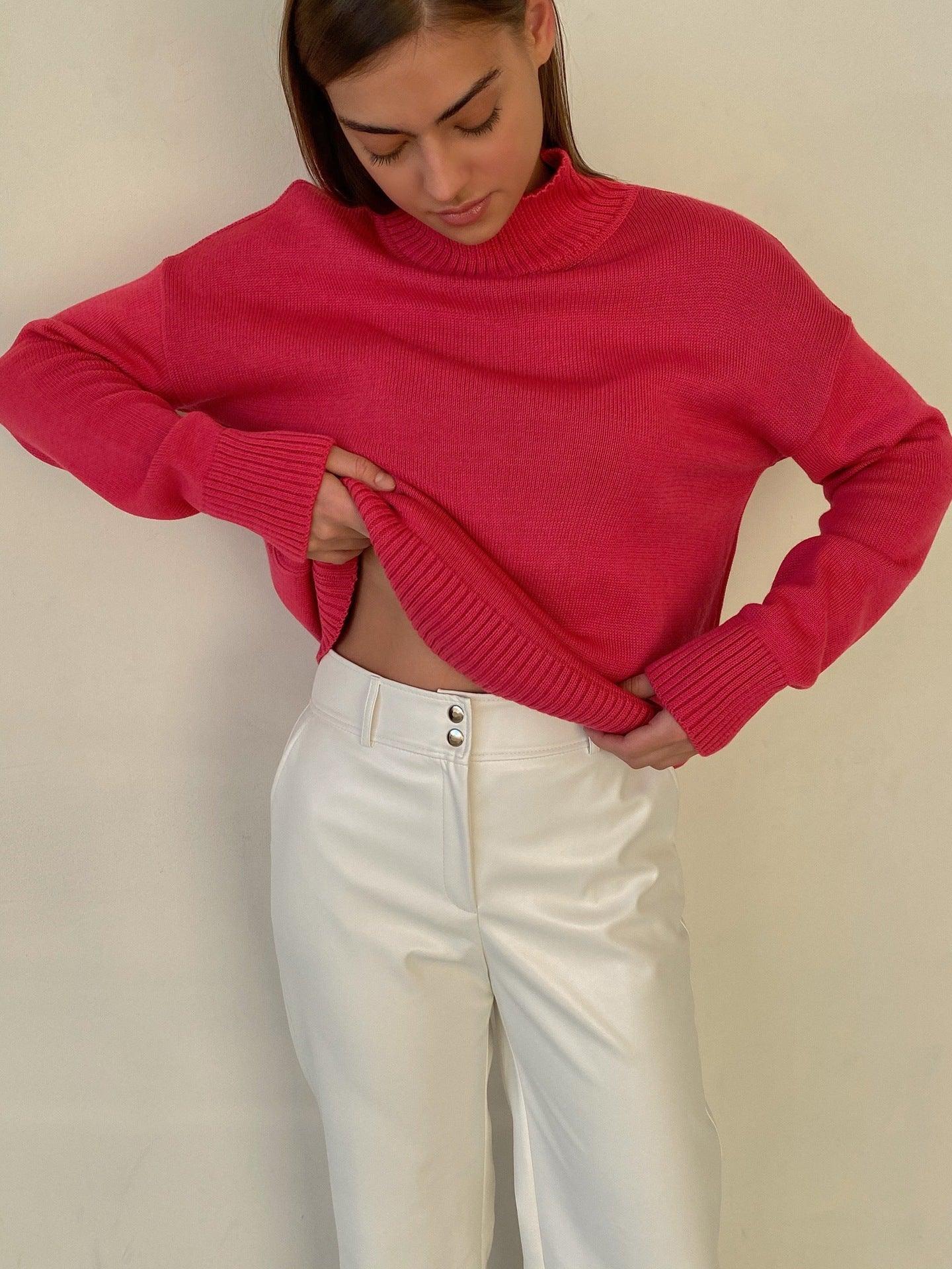 Ladies Solid Color Turtleneck Knit Sweater W003 - SWEETKAMA