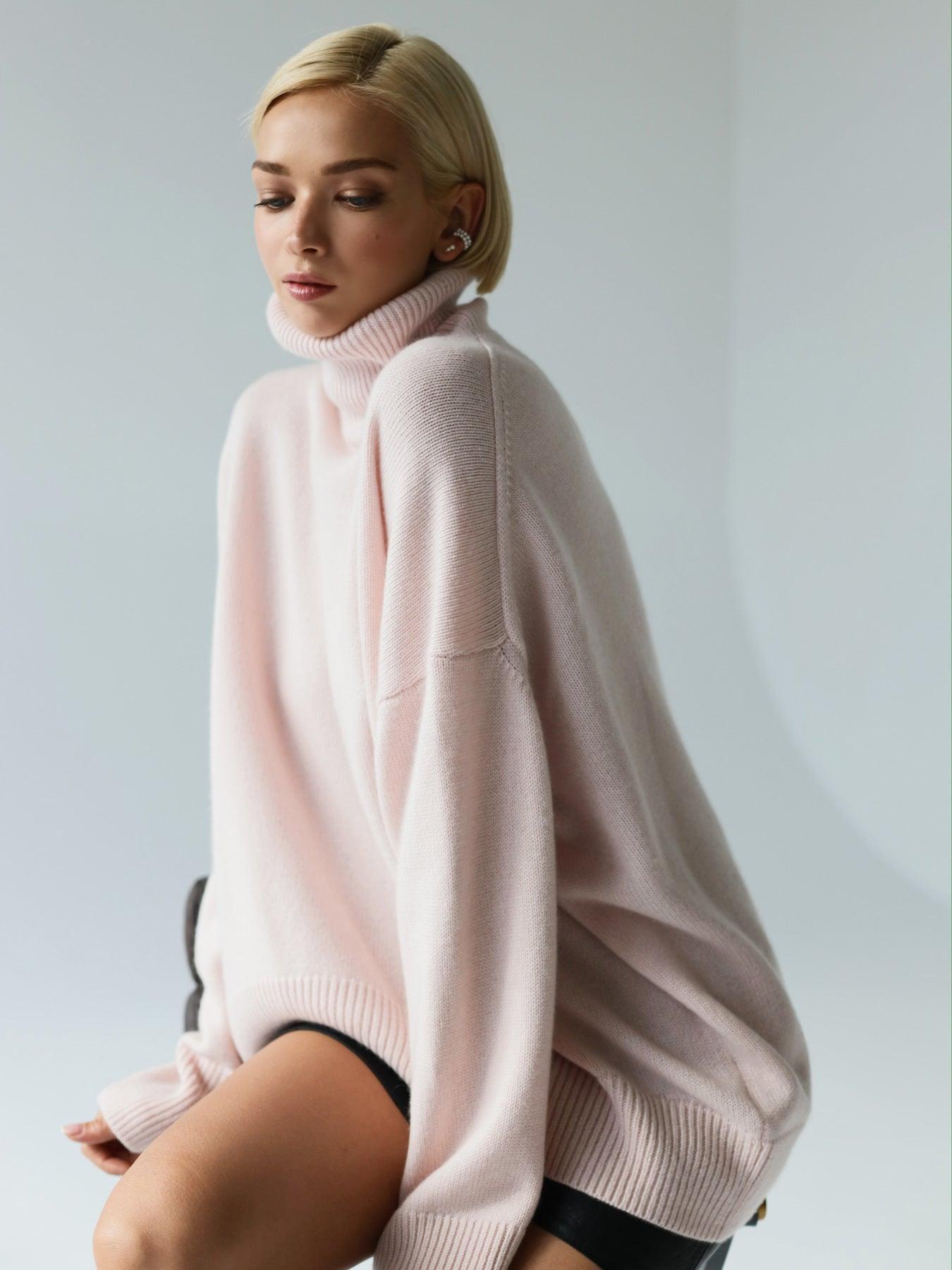 Ladies Solid Color Turtleneck Knit Sweater W003 - SWEETKAMA