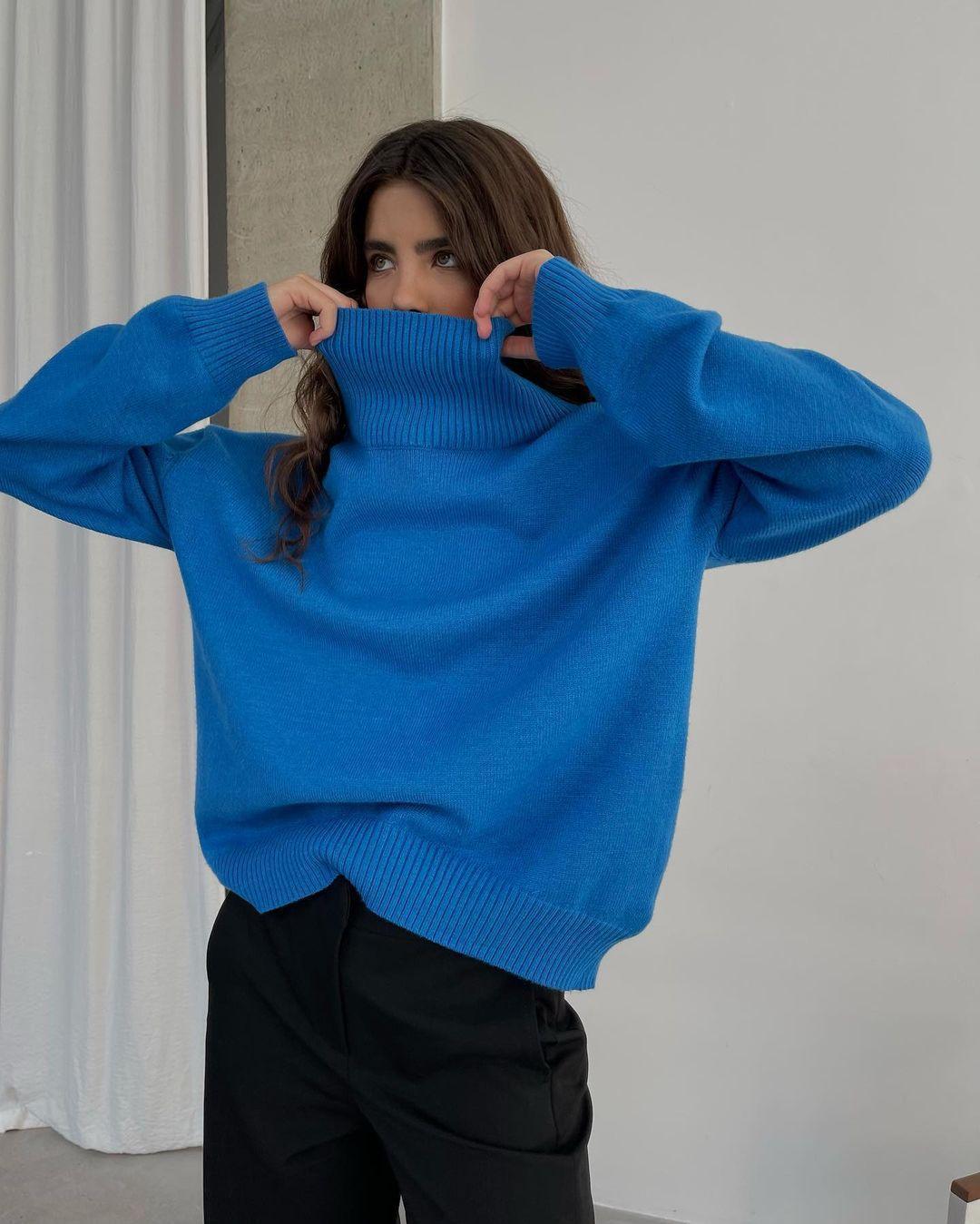 Ladies Solid Color Turtleneck Knit Sweater W003 - SWEETKAMA