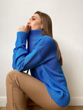 Ladies Solid Color Turtleneck Knit Sweater W003 - SWEETKAMA