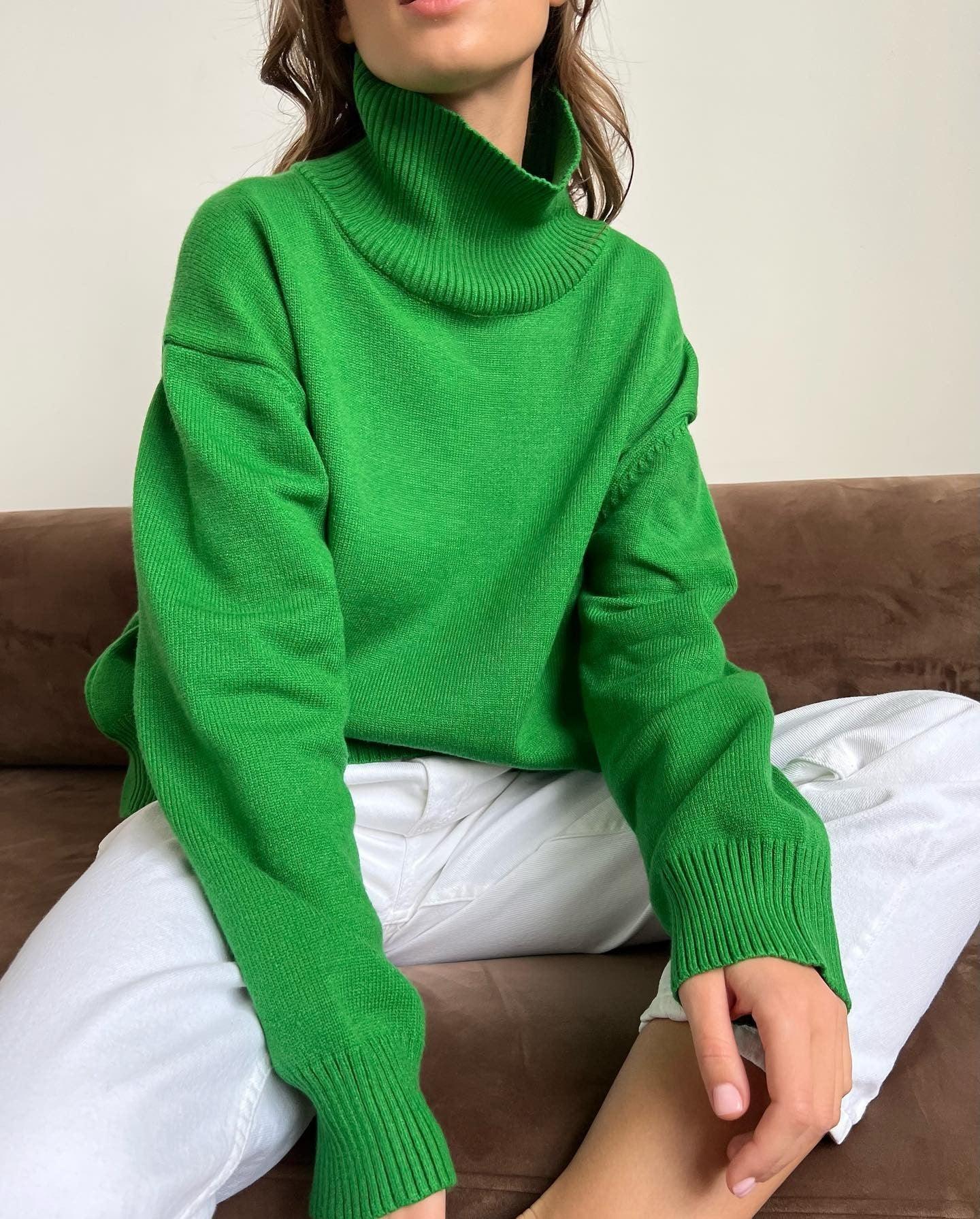 Ladies Solid Color Turtleneck Knit Sweater W003 - SWEETKAMA