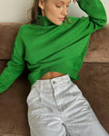 Ladies Solid Color Turtleneck Knit Sweater W003 - SWEETKAMA