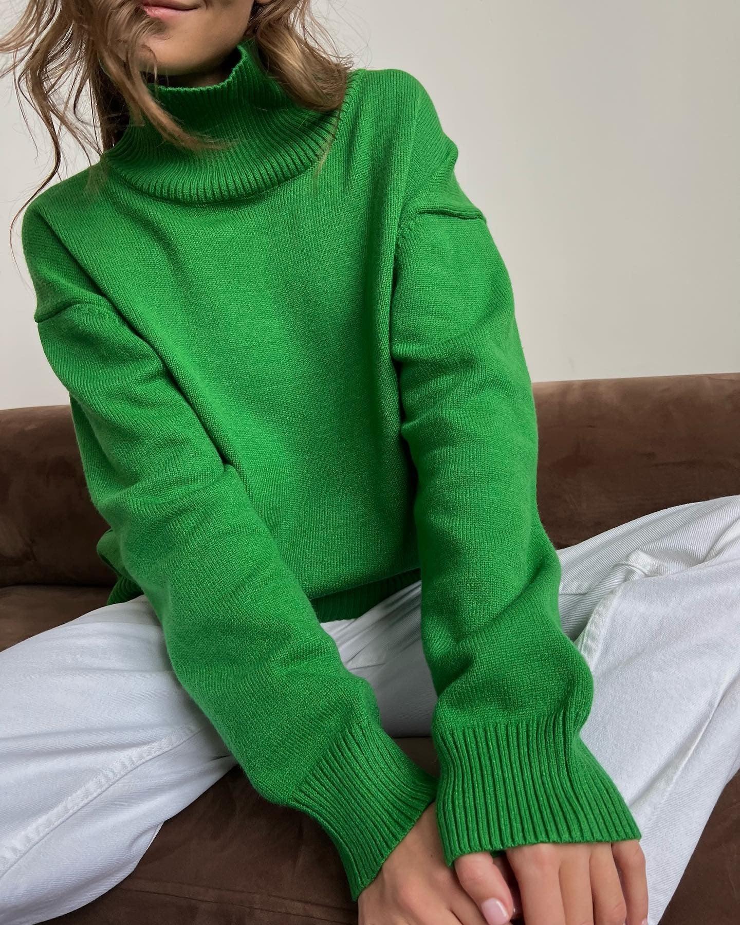 Ladies Solid Color Turtleneck Knit Sweater W003 - SWEETKAMA