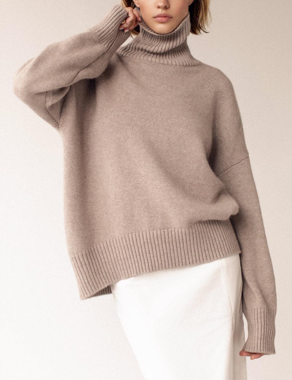 Ladies Solid Color Turtleneck Knit Sweater W003 - SWEETKAMA