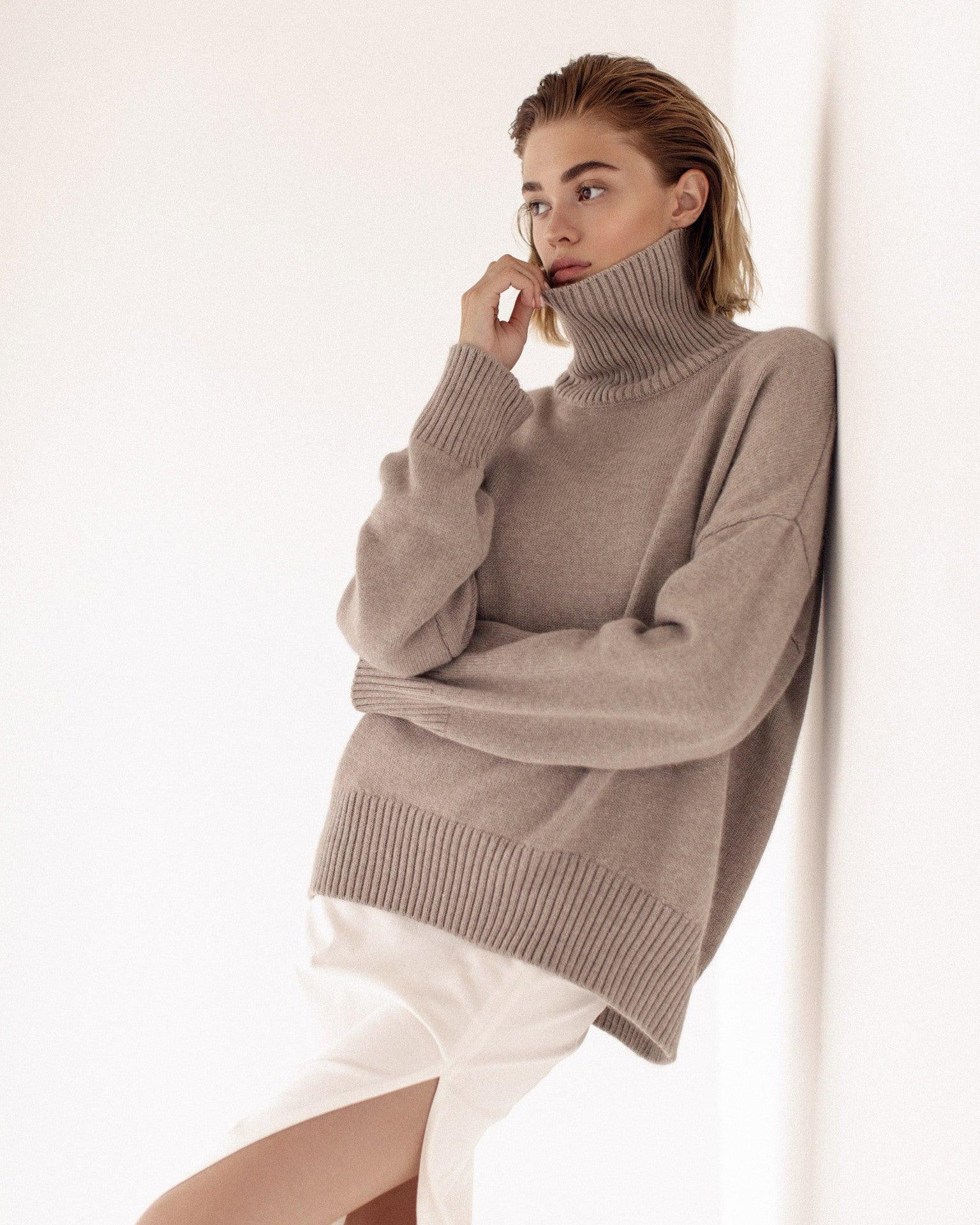 Ladies Solid Color Turtleneck Knit Sweater W003 - SWEETKAMA