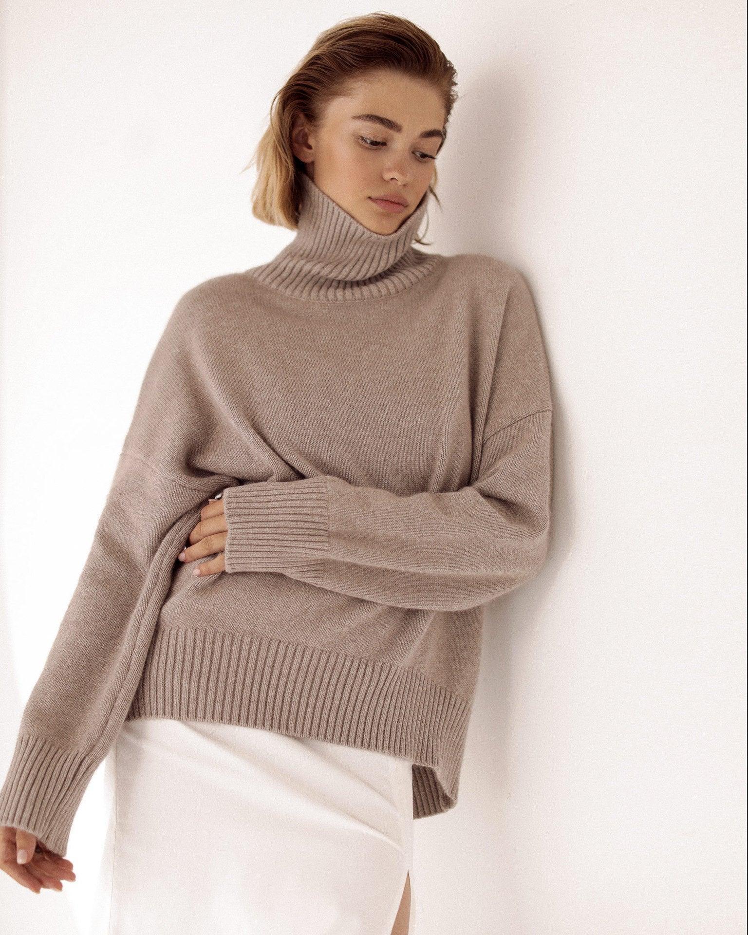 Ladies Solid Color Turtleneck Knit Sweater W003 - SWEETKAMA