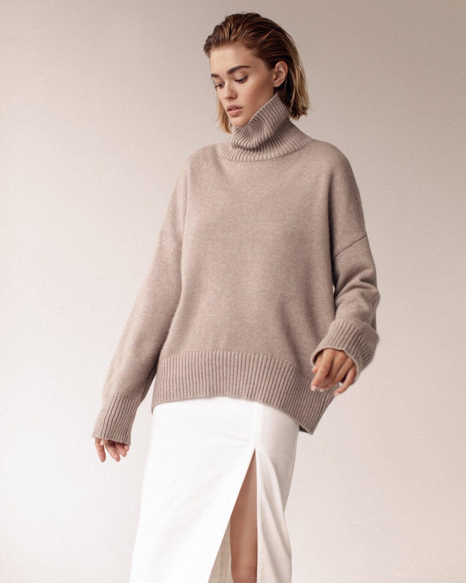 Ladies Solid Color Turtleneck Knit Sweater W003 - SWEETKAMA
