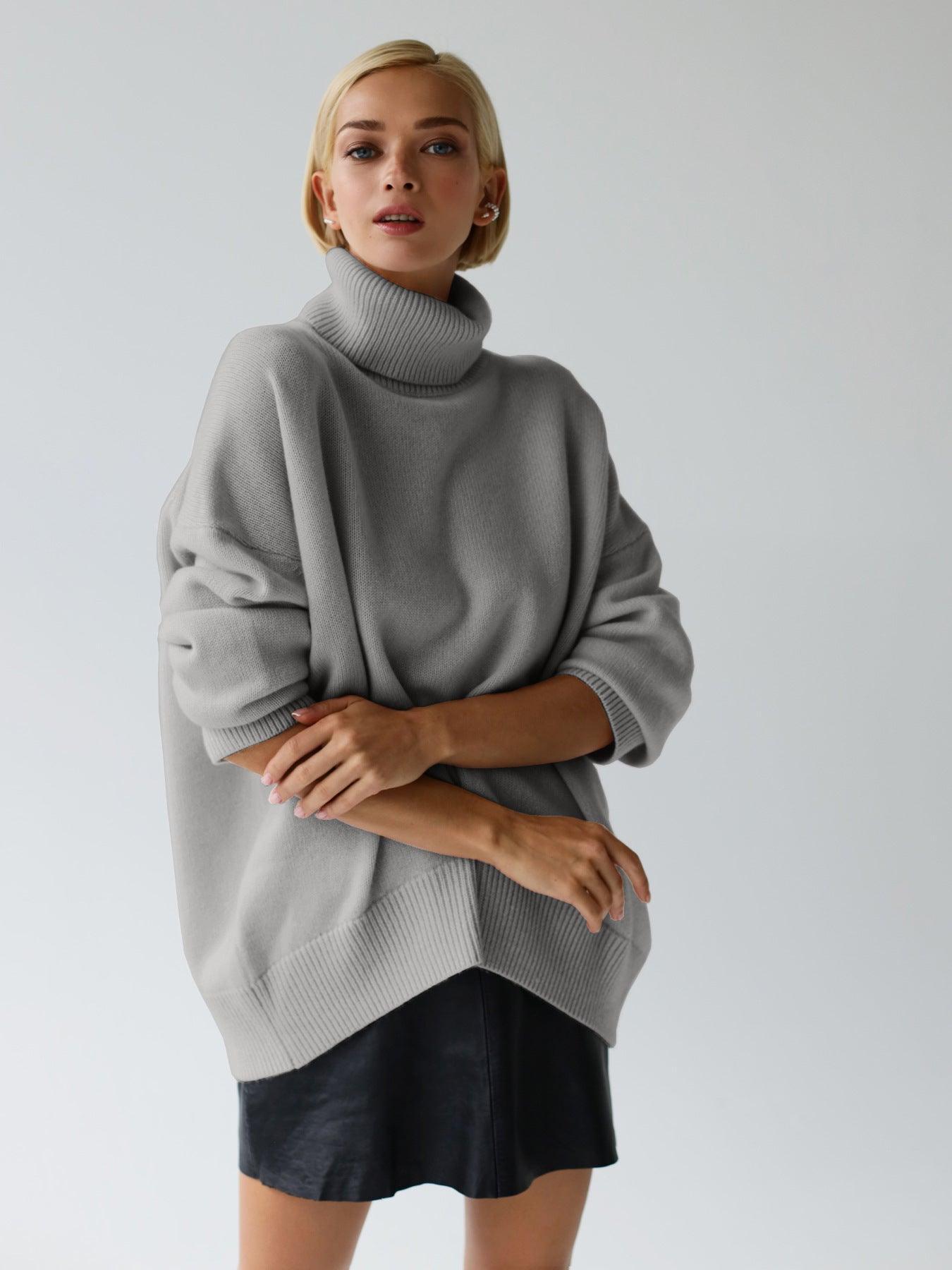 Ladies Solid Color Turtleneck Knit Sweater W003 - SWEETKAMA