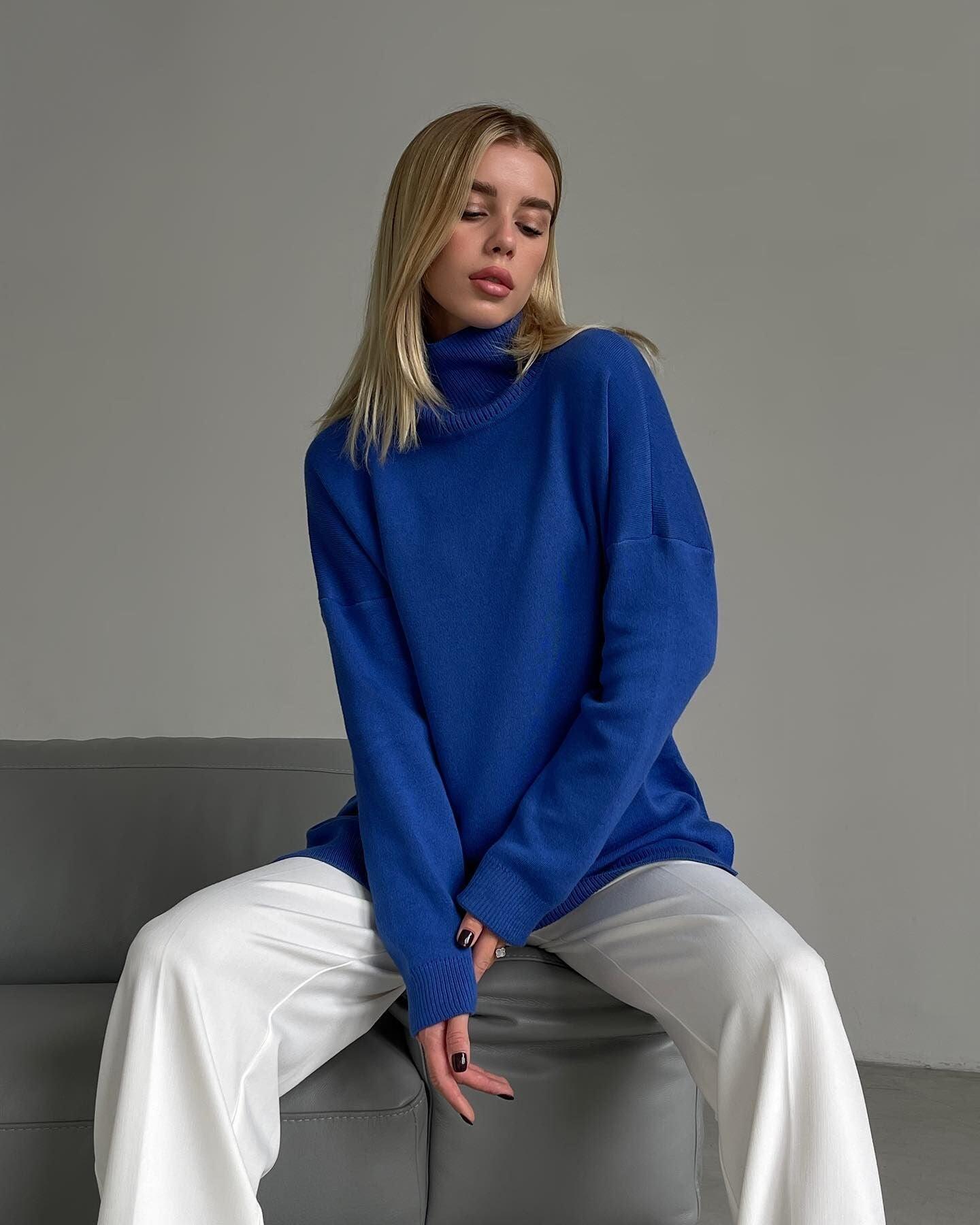 Ladies Solid Color Turtleneck Knit Sweater W013 - SWEETKAMA