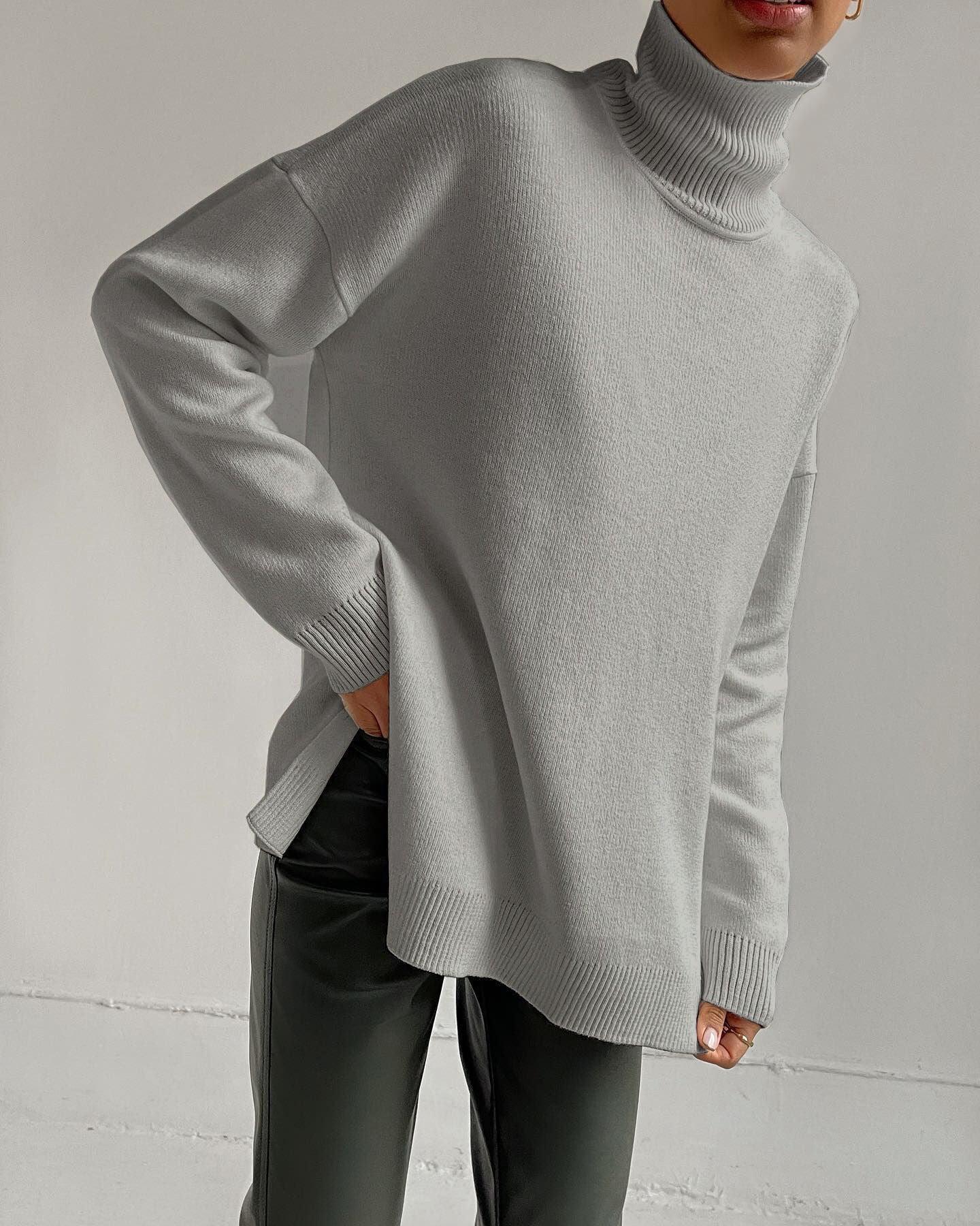Ladies Solid Color Turtleneck Knit Sweater W013 - SWEETKAMA