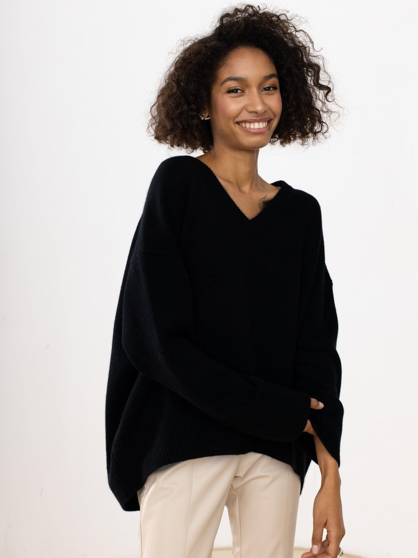Ladies Solid Color V Neck Knit Sweater 015 - SWEETKAMA