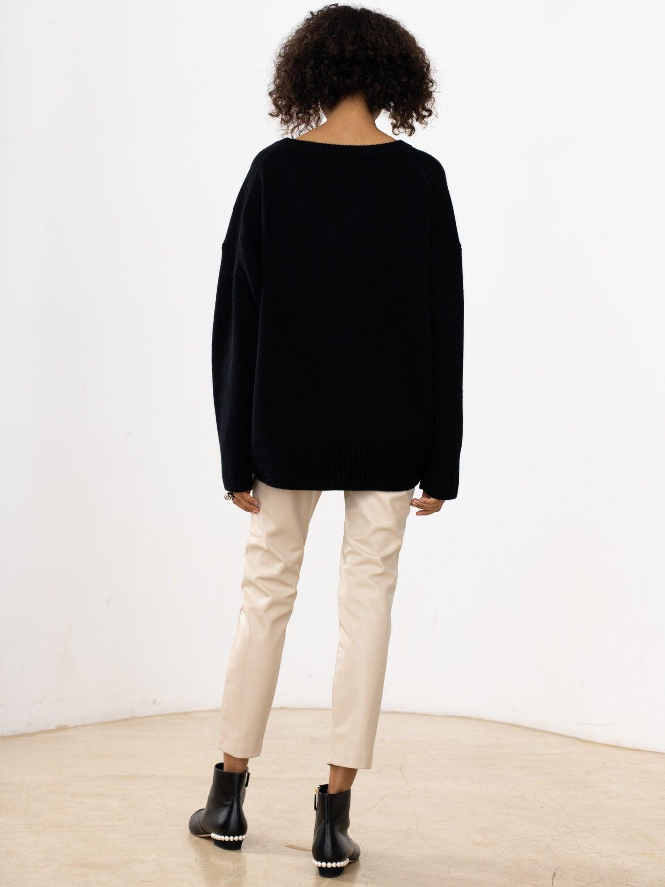 Ladies Solid Color V Neck Knit Sweater 015 - SWEETKAMA