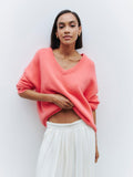 Ladies Solid Color V Neck Knit Sweater 015 - SWEETKAMA