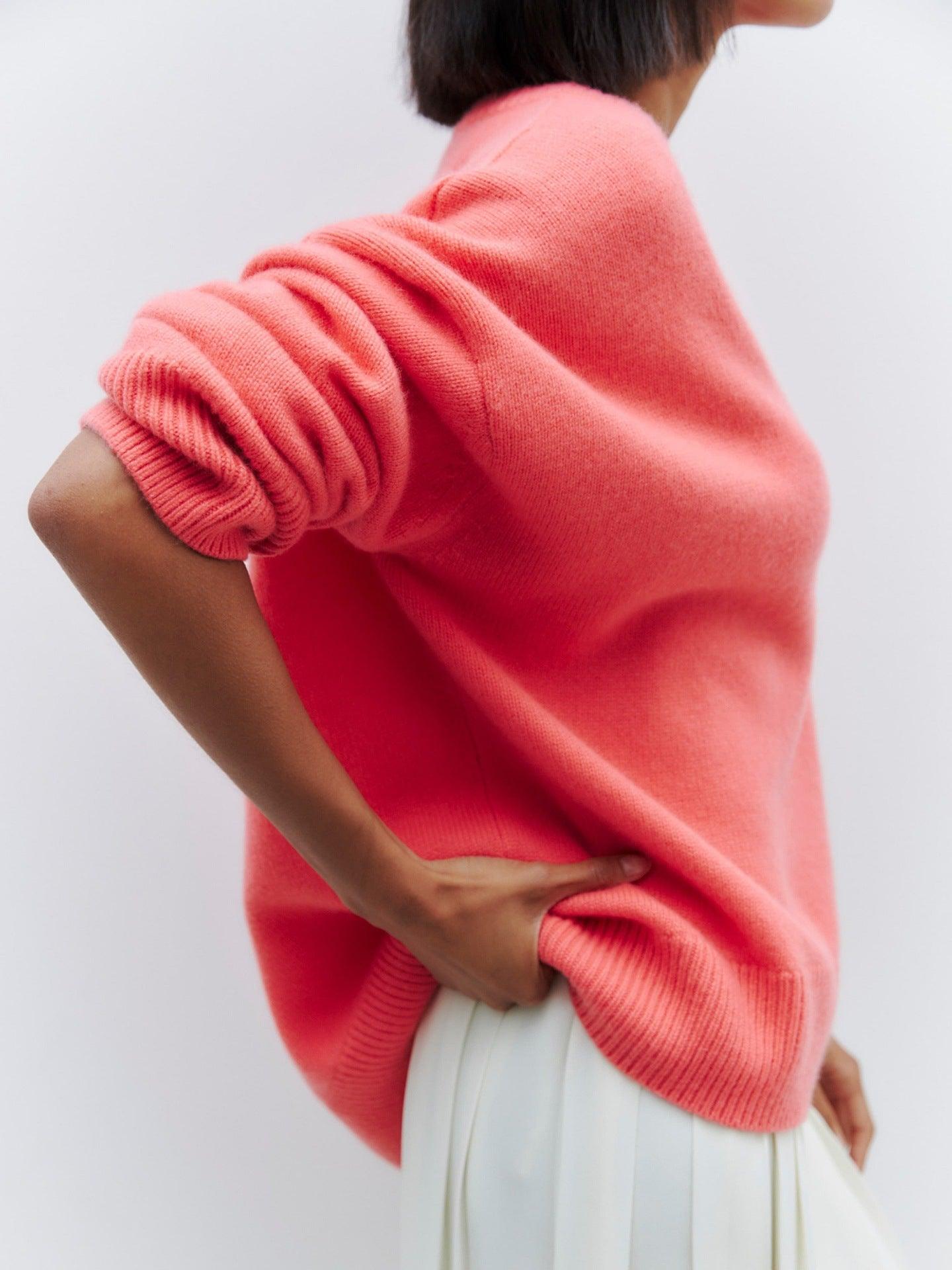 Ladies Solid Color V Neck Knit Sweater 015 - SWEETKAMA