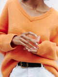 Ladies Solid Color V Neck Knit Sweater 015 - SWEETKAMA