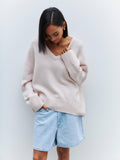 Ladies Solid Color V Neck Knit Sweater 015 - SWEETKAMA