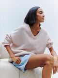 Ladies Solid Color V Neck Knit Sweater 015 - SWEETKAMA