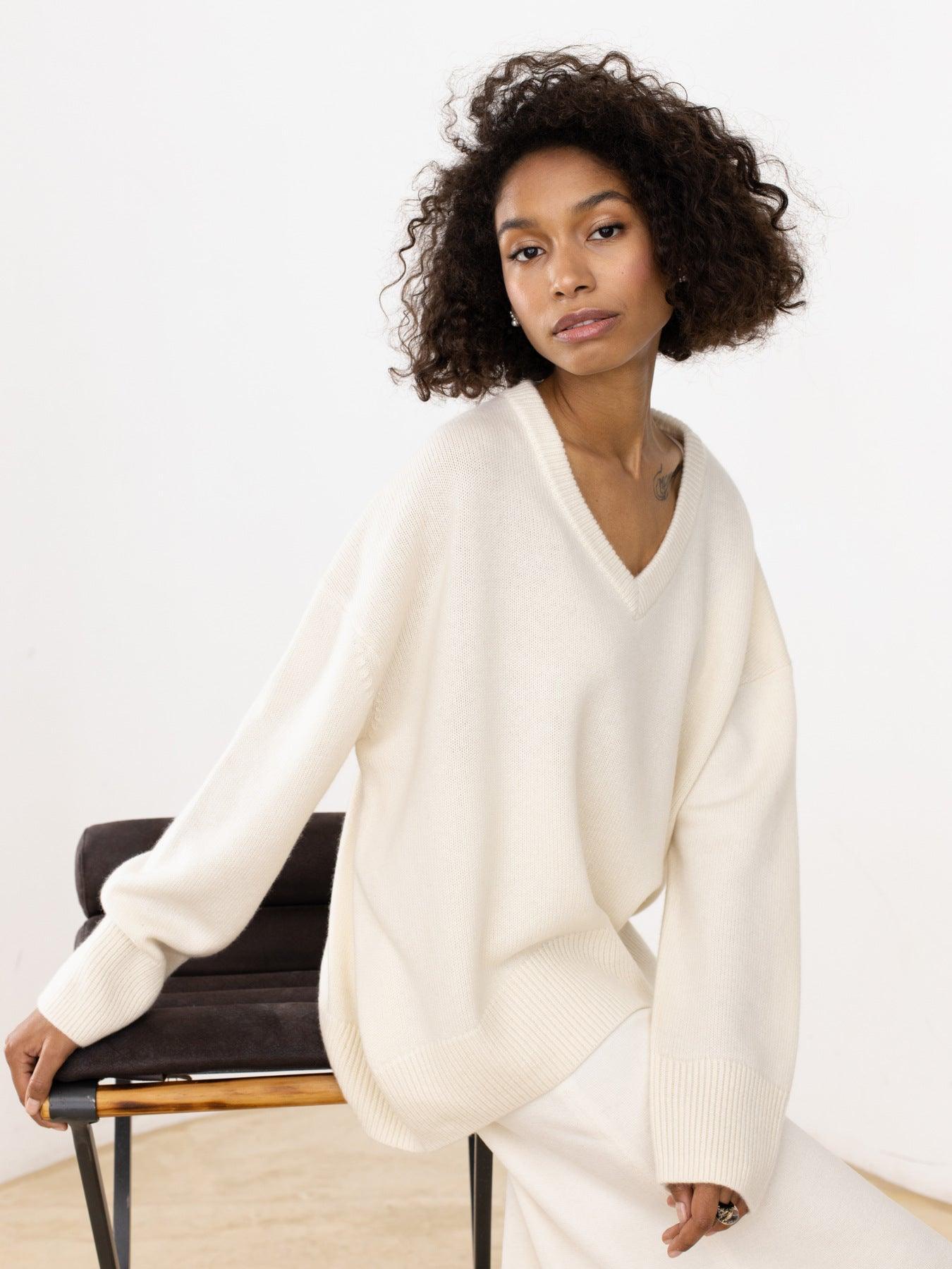 Ladies Solid Color V Neck Knit Sweater 015 - SWEETKAMA