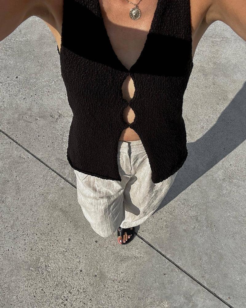 Ladies Solid Color V Neck Knit Vest 0618# - SWEETKAMA