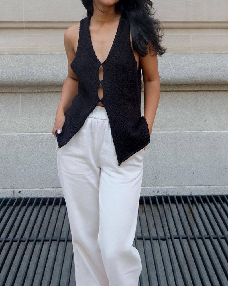 Ladies Solid Color V Neck Knit Vest 0618# - SWEETKAMA