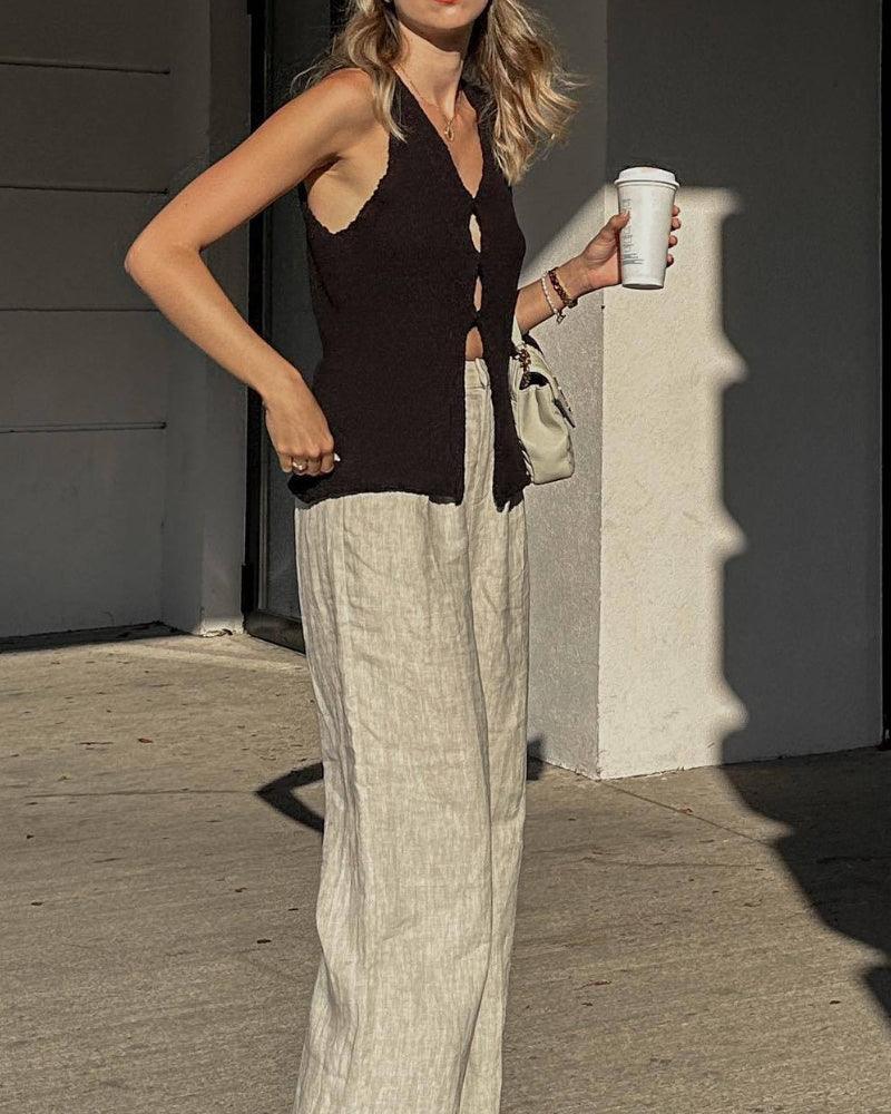 Ladies Solid Color V Neck Knit Vest 0618# - SWEETKAMA