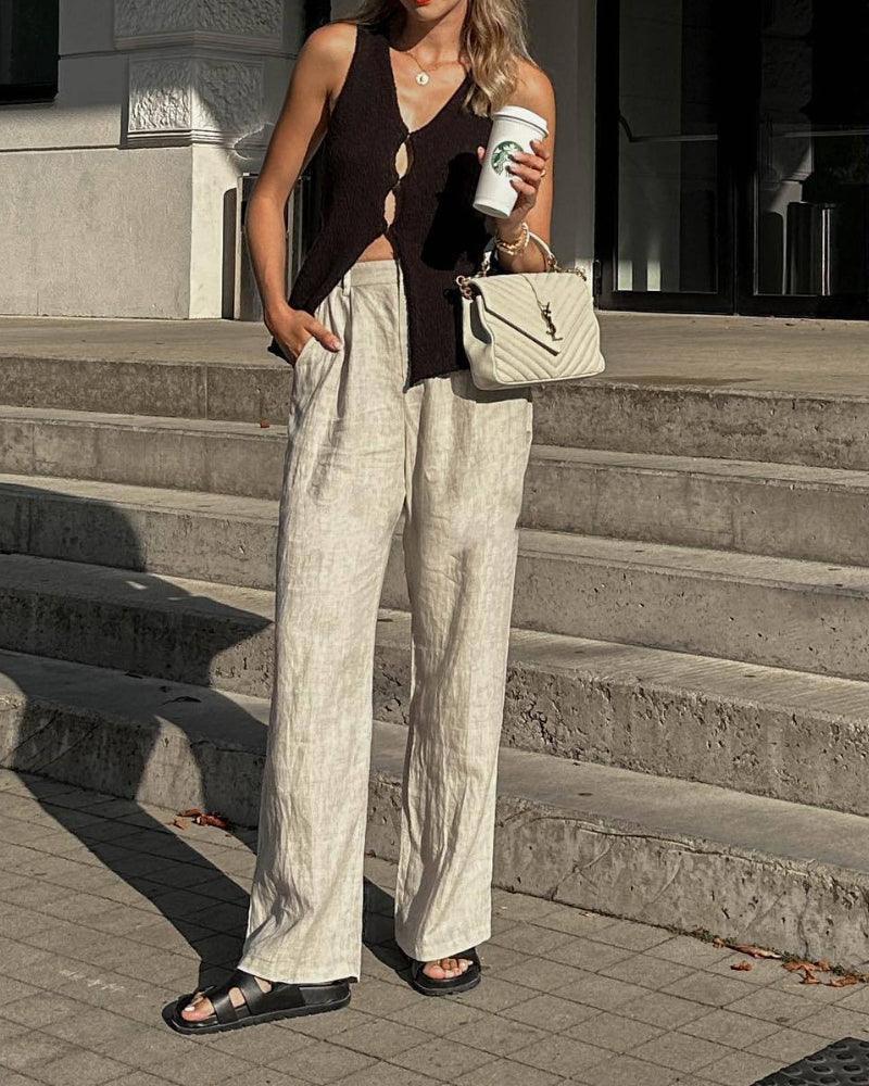 Ladies Solid Color V Neck Knit Vest 0618# - SWEETKAMA
