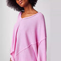 Ladies Solid Color V-neck Slouchy Tee 0124 - SWEETKAMA