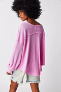 Ladies Solid Color V-neck Slouchy Tee 0124 - SWEETKAMA