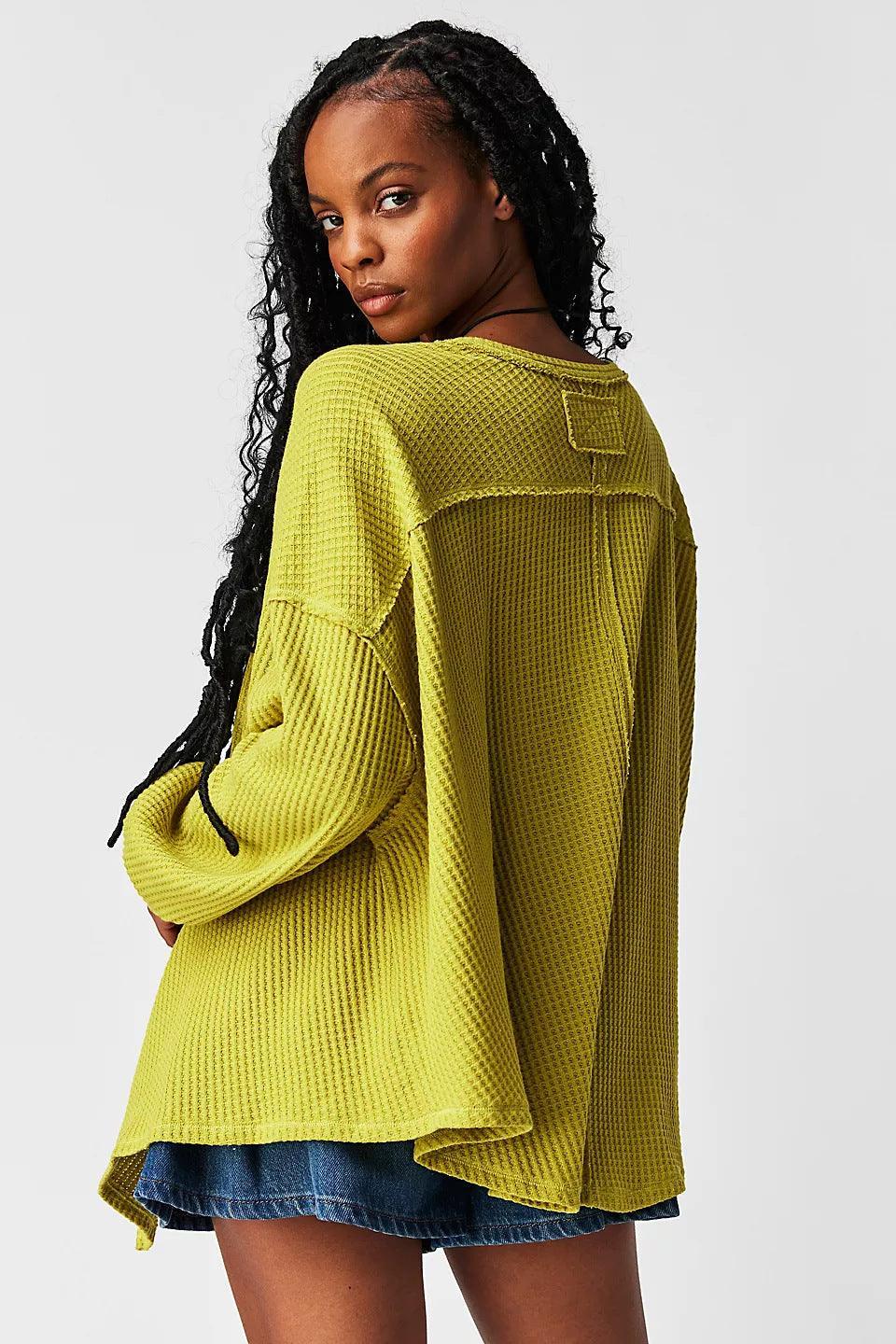 Ladies Solid Color V-neck Slouchy Tee 0124 - SWEETKAMA