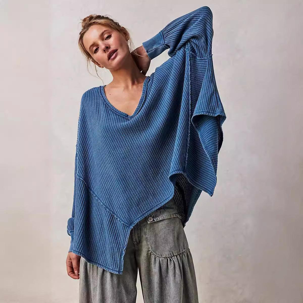 Ladies Solid Color V-neck Slouchy Tee 0124 - SWEETKAMA