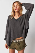 Ladies Solid Color V-neck Slouchy Tee 0124 - SWEETKAMA