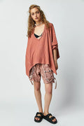 Ladies Solid Color V-neck Slouchy Tee 0124 - SWEETKAMA