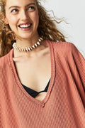 Ladies Solid Color V-neck Slouchy Tee 0124 - SWEETKAMA