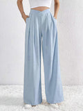 Ladies Solid Color Wide Leg Suit Pants 666666 - SWEETKAMA